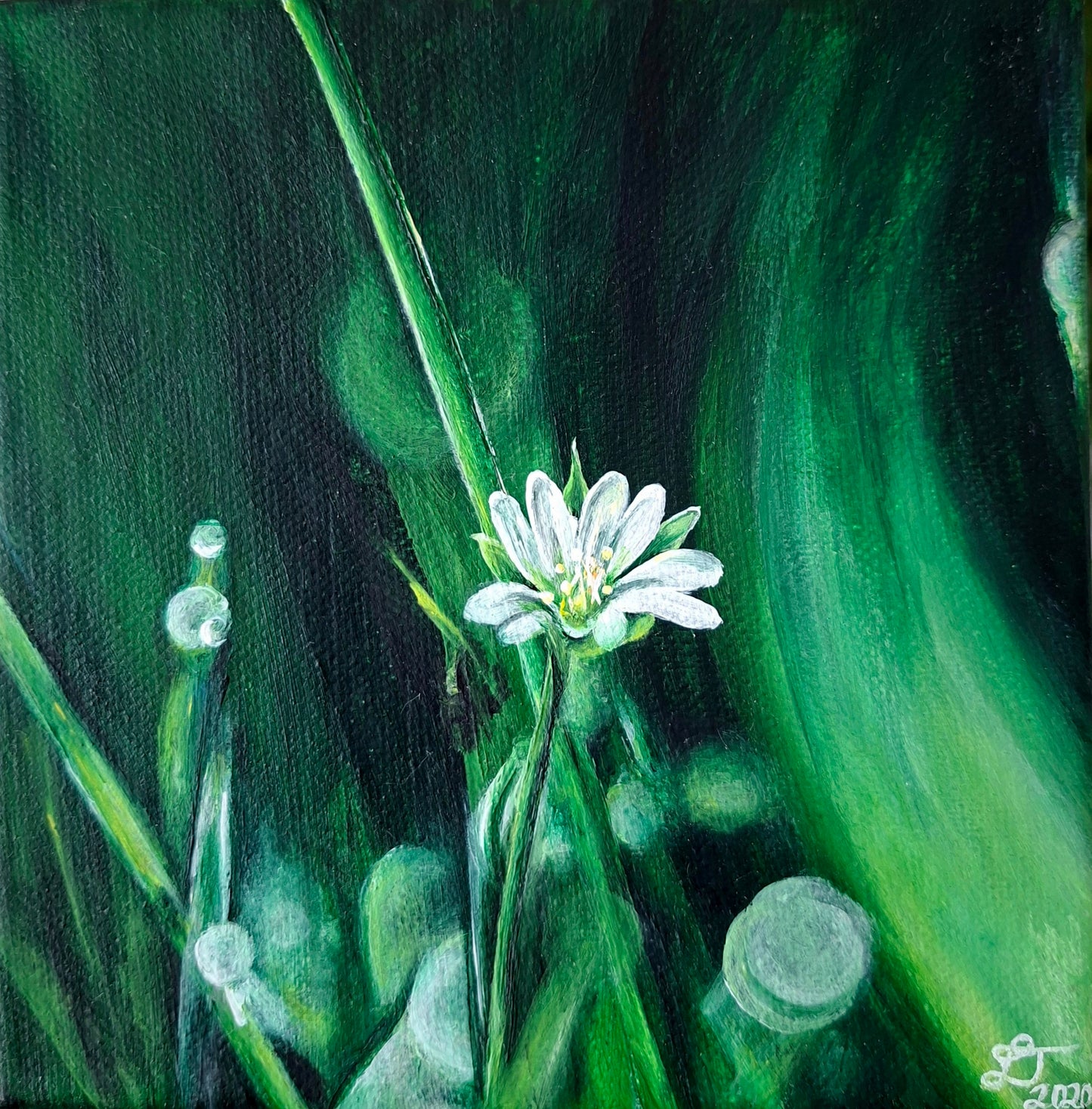 "Stellaria im Grünen" Original Acrylgemälde